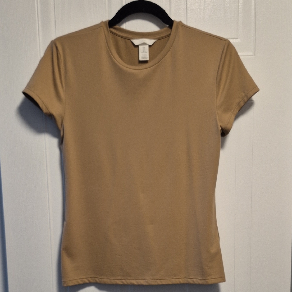 H&M bodycon tee, dressy or casual, rich tan, office, Large